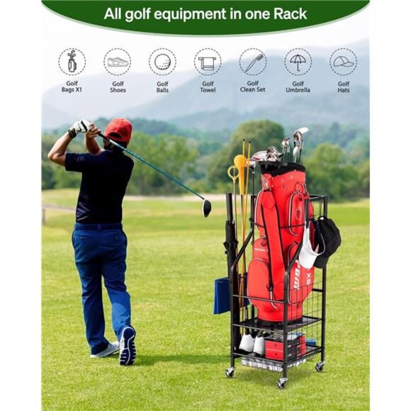 Golf Bags Storage Garage Organizer - Golf Bag Stand Fit Single Golf Bags - Picture 2 of 7